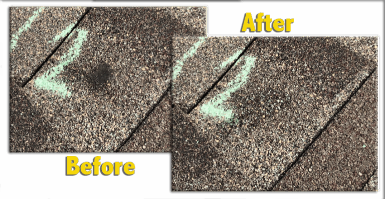 Shows a before and after of a repair